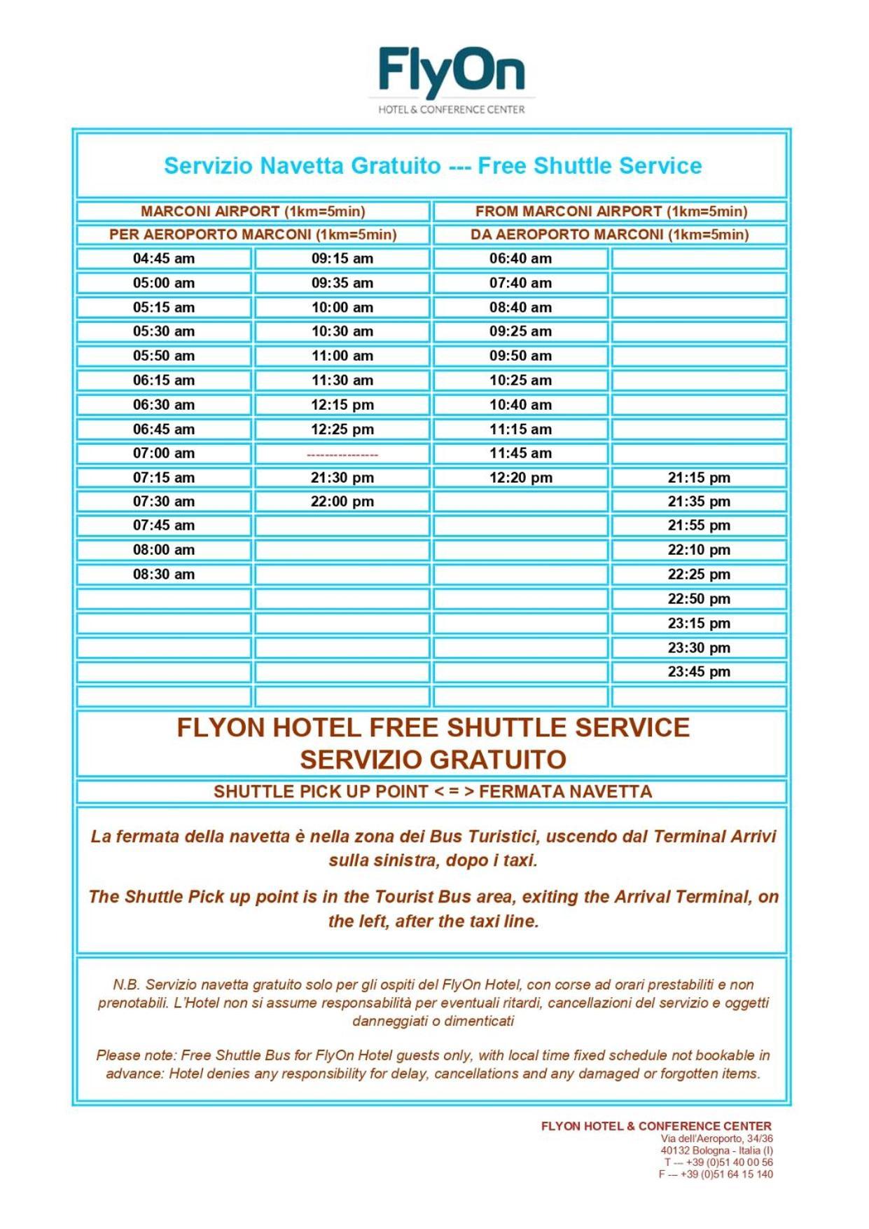 Flyon Hotel & Conference Center Bolonia Zewnętrze zdjęcie Menu of Free Shuttle service